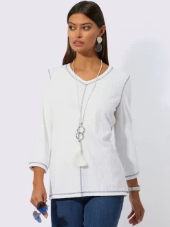 T shirt en jersey encolure en V et manches trois quarts