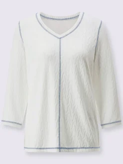 T shirt en jersey encolure en V et manches trois quarts