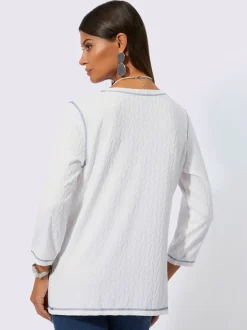 T shirt en jersey encolure en V et manches trois quarts