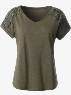 T-shirt fil flammé et dentelle sur les mancherons