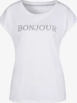 T-shirt imprimé «bonjour » tendance devant