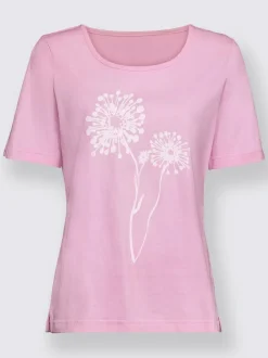T shirt imprimé en coton col rond et manches courtes pissenlits