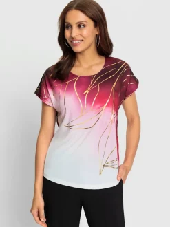 T shirt imprimé feuille encolure ronde et manches courtes