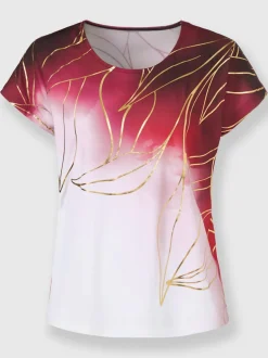 T shirt imprimé feuille encolure ronde et manches courtes