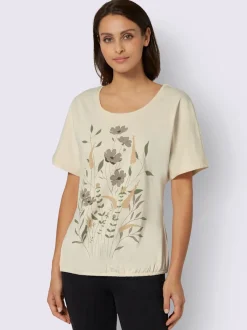 T shirt imprimé floral col rond et manches courtes coton biologique