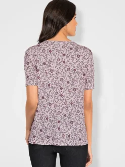 T-shirt imprimé plis affinants à l'encolure