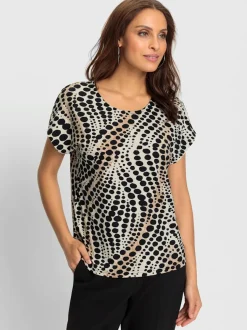 T shirt imprimé à pois viscose et col rond manches courtes