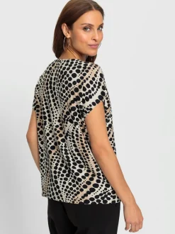 T shirt imprimé à pois viscose et col rond manches courtes