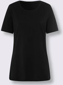T shirt long avec fentes sur les côtés et manches courtes