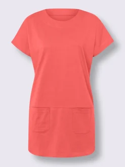T shirt long en coton col rond et poches