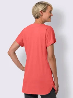 T shirt long en coton col rond et poches