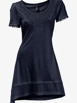 T-shirt long superbes détails en dentelle à l'encolure