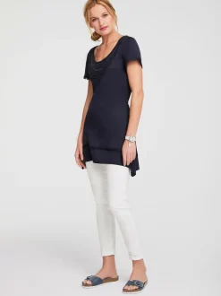 T-shirt long superbes détails en dentelle à l'encolure