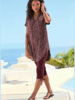 T-shirt long t-shirt à encolure en v avec bordure