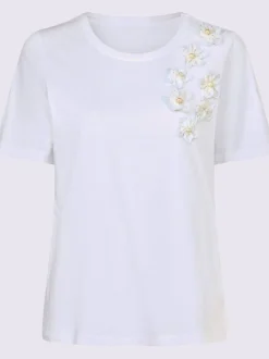 T-shirt à manches courtes application florale avec perles