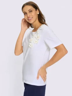 T-shirt à manches courtes application florale avec perles