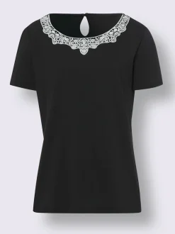 T shirt à manches courtes avec dentelle sur le col rond