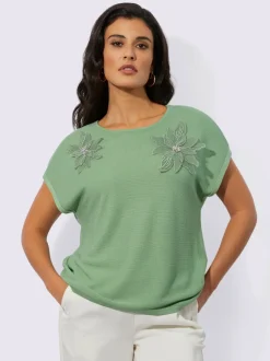 T shirt à manches courtes col rond et empiècements floraux