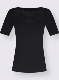 T-shirt manches courtes empiècement dentelle