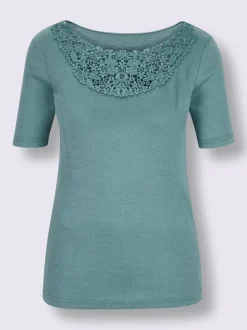 T-shirt manches courtes empiècement dentelle