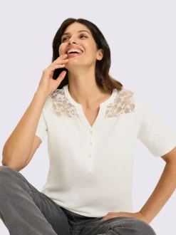 T-shirt à manches courtes empiècement dentelle tendance