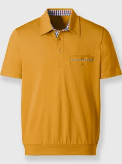 T-shirt à manches courtes empiècement tissu sur le col, la patte de boutonnage et la poche poitrine