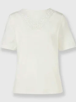 T shirt manches courtes encolure en V empiècement en dentelle
