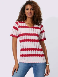 T shirt manches courtes en coton à col V marinière rayures