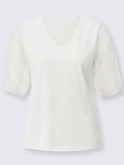 T shirt à manches courtes en modal et dentelle