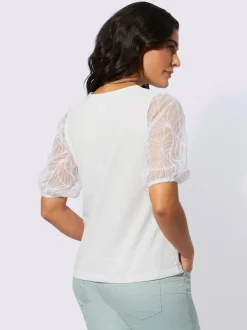 T shirt à manches courtes en modal et dentelle