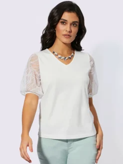 T shirt à manches courtes en modal et dentelle