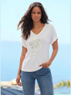 T-shirt à manches courtes imprimé feuille de qualité