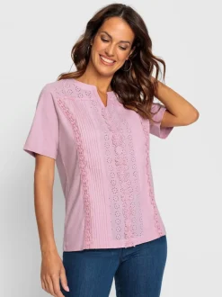 T-shirt à manches courtes superbe broderie de madère