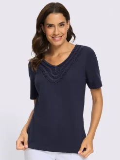 T-shirt à manches courtes superbe dentelle à l'encolure