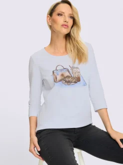 T-shirt à manches 3/4 imprimé avec pierres brillantes fantaisie