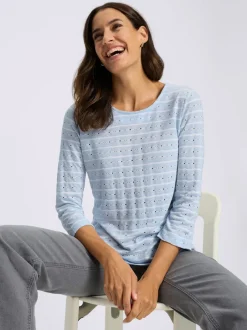 T-shirt à manches 3/4 jacquard en jersey tendance