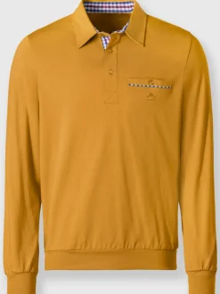 T-shirt à manches longues empiècement tissu sur le col, la patte de boutonnage et la poche poitrine