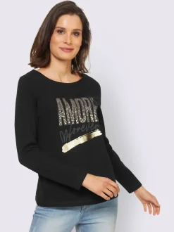 T-shirt à manches longues imprimé feuille brillant