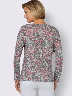 T shirt à manches longues imprimé fleuri et col rond