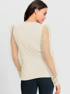 T-shirt à manches longues jolie dentelle sur l'encolure