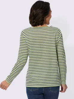 T shirt à manches longues rayures horizontales encolure en U marinière