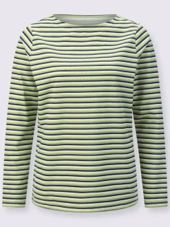 T shirt à manches longues rayures horizontales encolure en U marinière
