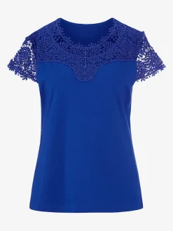 T-shirt mélange coton-modal haut et mancherons en broderie anglaise