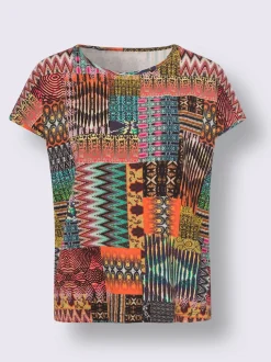 Tshirt patchwork graphique à encolure ronde et manches courtes
