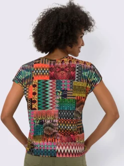 Tshirt patchwork graphique à encolure ronde et manches courtes
