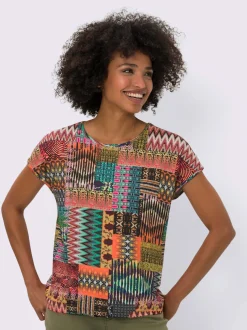 Tshirt patchwork graphique à encolure ronde et manches courtes