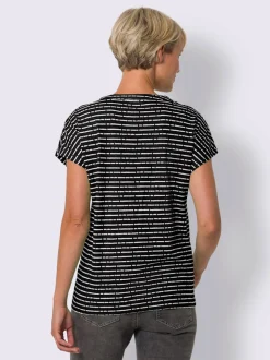 T shirt à rayures et manches courtes col en V