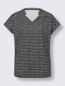 T shirt à rayures et manches courtes col en V