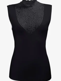 T-shirt sans manches col montant en dentelle