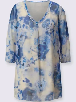 Tunique vaporeuse col V et motif tie dye manches trois quart